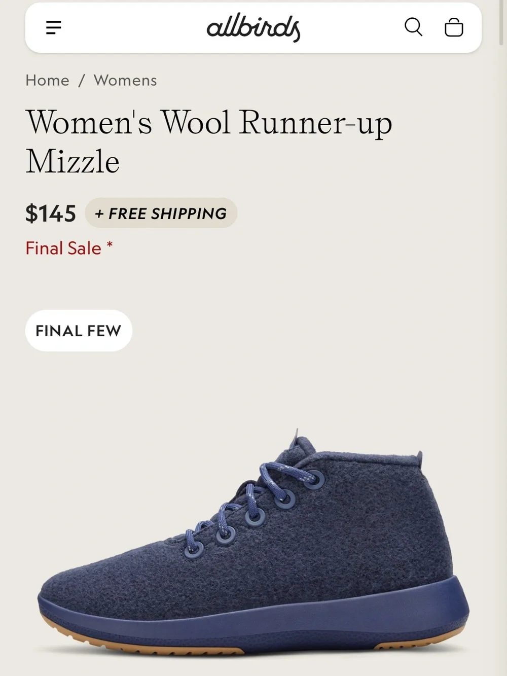 Unisex men and women’s Navy Wool Runner up mizzle - Comfort Lace-Up